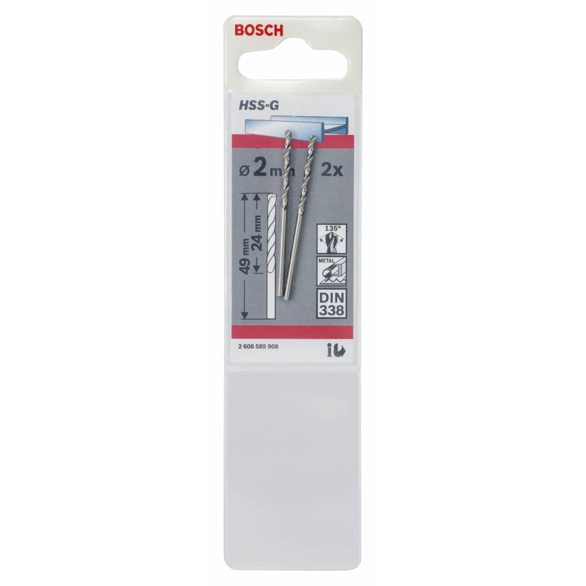 Bosch 2 Metallbohrer HSS-G 2,0x24x49mm