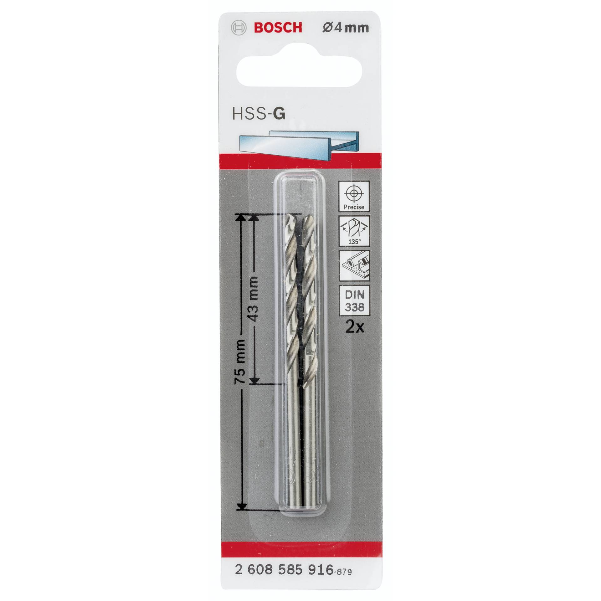 Bosch 2 Metallbohrer HSS-G 4,0x43x75mm